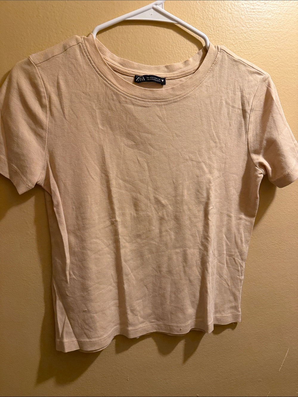 Zara Light Beige Short Sleeve Crewneck Tee
